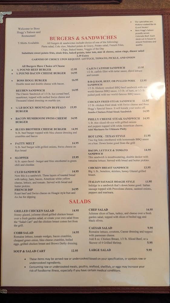 Boss Hogg's Saloon & Restaurant Menu image 1